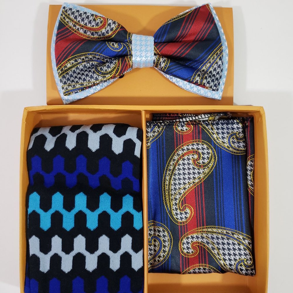 Bow Tie Hanky Socks Box Set by R Lewis RGB001 Blue - Picture 1 of 7